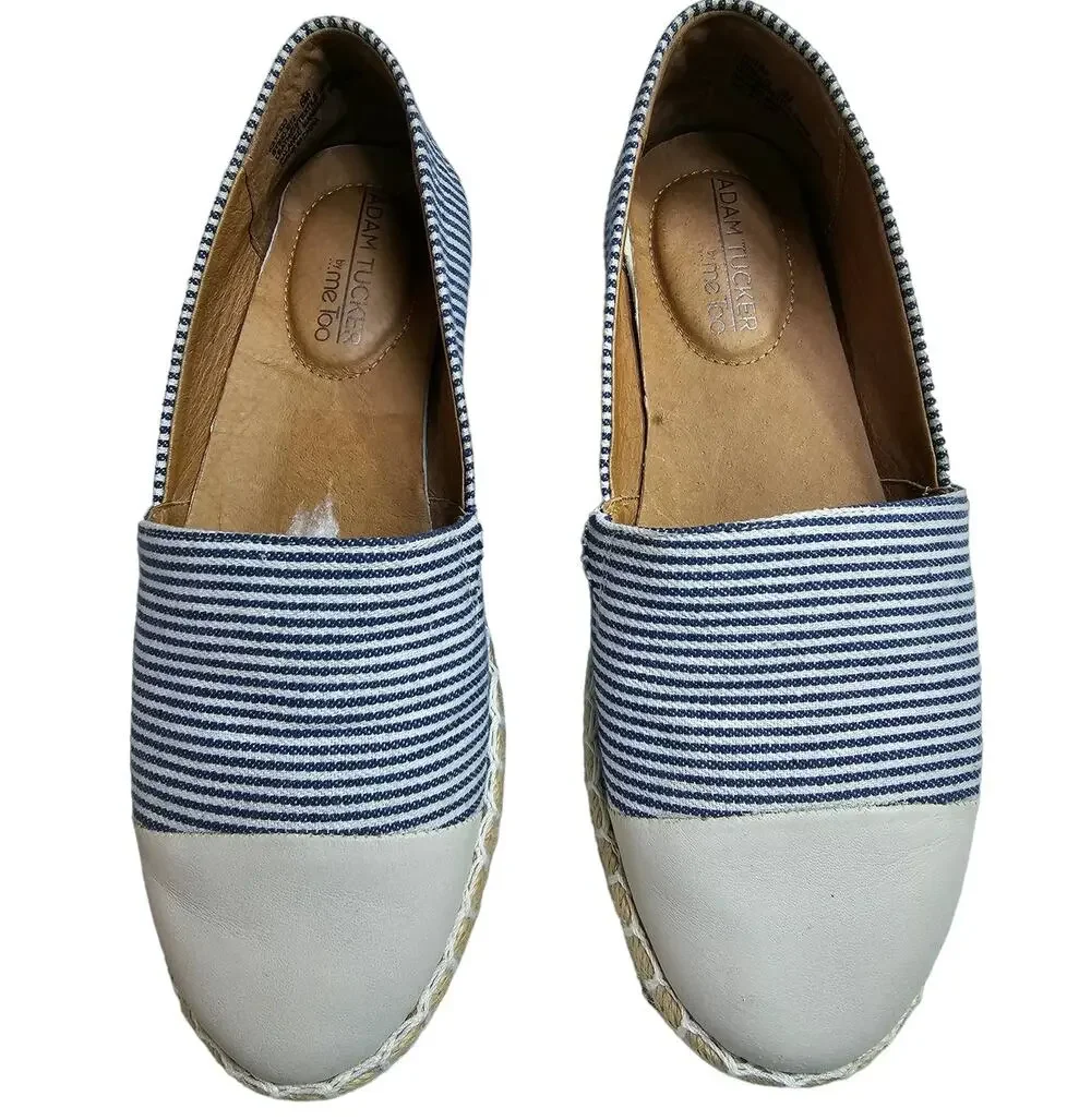 Adam Tucker Me Too Womens Sz 6 Stripe & Beige Leather Nautical Espadrilles Flat